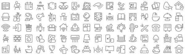 Set Home Interior Line Icons Collection Black Linear Icons — Zdjęcie stockowe