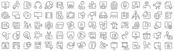 Set of television media line icons. Collection of black linear icons
