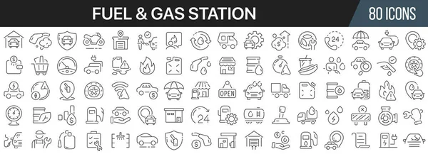 Coleção Ícones Linha Combustível Posto Gasolina Ícone Interface Usuário Grande — Fotografia de Stock
