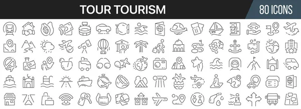 Tour Toeristische Lijn Pictogrammen Collectie Big Pictogram Een Plat Ontwerp — Stockfoto