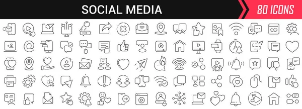 Линейные Иконки Социальных Сетей Черном Большая Коллекция Плоском Дизайне Тонкие — стоковое фото