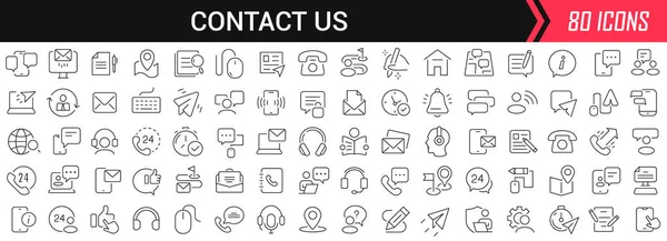 Kontaktieren Sie Uns Lineare Symbole Schwarz Große Sammlung Von Icons — Stockfoto
