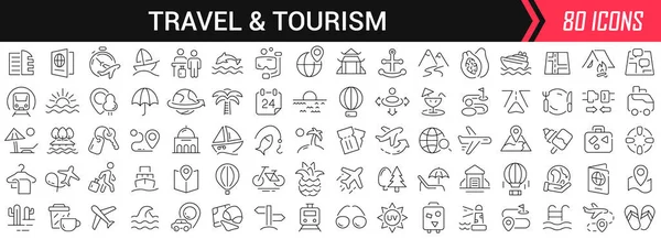 Cestovní Cestovní Ruch Lineární Ikony Černé Barvě Velká Kolekce Ikon — Stock fotografie