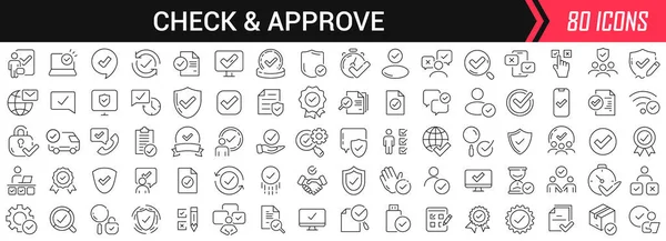 Zkontrolujte Schválit Lineární Ikony Černé Barvě Velká Kolekce Ikon Uživatelského — Stock fotografie