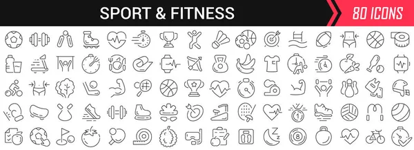 运动和健身的直线图标黑色 大型Ui图标集合在平面设计中 瘦小的轮廓符号包 设计用的一大套图标 — 图库照片