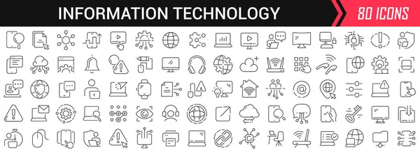 Інформаційні Технології Лінійні Піктограми Чорного Кольору Велика Колекція Піктограм Інтерфейсу — стокове фото