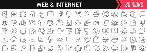 Web和Internet线形图标为黑色 大型Ui图标集合在平面设计中 瘦小的轮廓符号包 设计用的一大套图标 — 图库照片