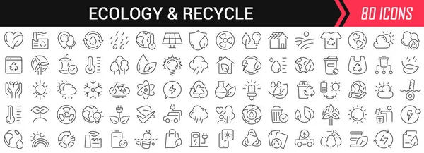 Ecology and recycle linear icons in black. Big UI icons collection in a flat design. Thin outline signs pack. Big set of icons for design