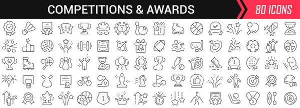 Competition and award linear icons in black. Big UI icons collection in a flat design. Thin outline signs pack. Big set of icons for design