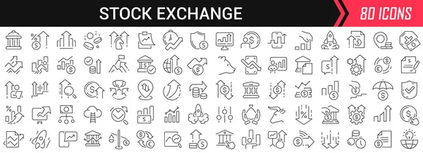 股票交易所线性图标黑色 大型Ui图标集合在平面设计中 瘦小的轮廓符号包 设计用的一大套图标 — 图库照片