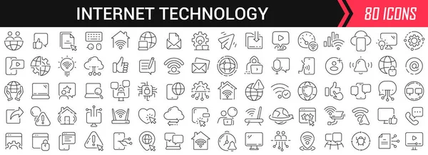 Интернет Технологии Линейные Иконки Черном Большая Коллекция Плоском Дизайне Тонкие — стоковое фото