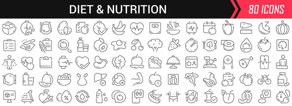 Lineare Symbole Für Ernährung Und Ernährung Schwarz Große Sammlung Von — Stockfoto