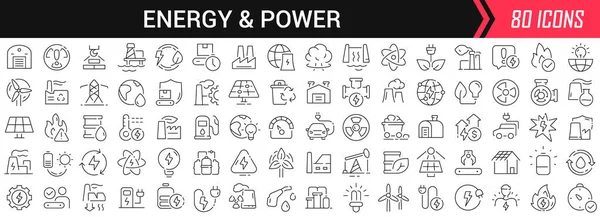 Energy Power Linear Icons Black Big Icons Collection Flat Design — Stock Photo, Image