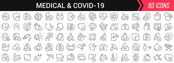 Icone Lineari Medical Covid Nero Grande Icone Collezione Design Piatto — Foto Stock