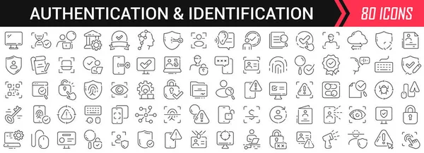 Autentizace Identifikace Lineárních Ikon Černé Barvě Velká Kolekce Ikon Uživatelského — Stock fotografie