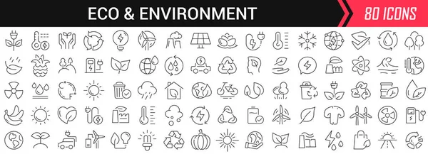 Eco Milieu Lineaire Pictogrammen Het Zwart Big Iconen Collectie Een — Stockfoto