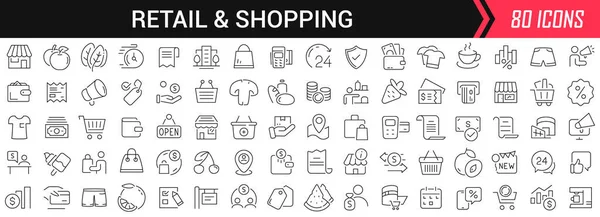 Maloobchodní Nákupní Lineární Ikony Černé Barvě Velká Kolekce Ikon Uživatelského — Stock fotografie