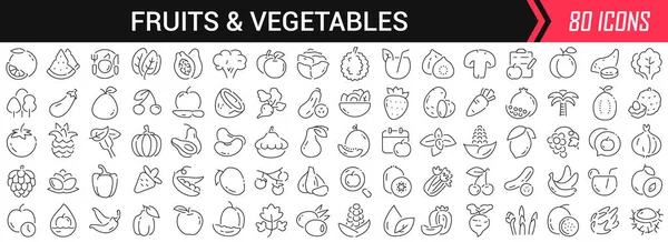 Ovoce Zelenina Lineární Ikony Černé Barvě Velká Kolekce Ikon Uživatelského — Stock fotografie