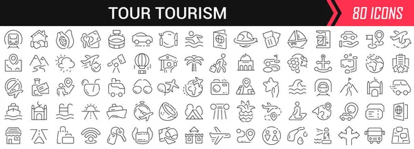 Tour Turismo Icone Lineari Nero Grande Icone Collezione Design Piatto — Foto Stock