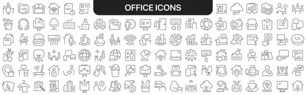 Office Icons Collection Black Icons Big Set Design Vector Linear — Stock Photo, Image