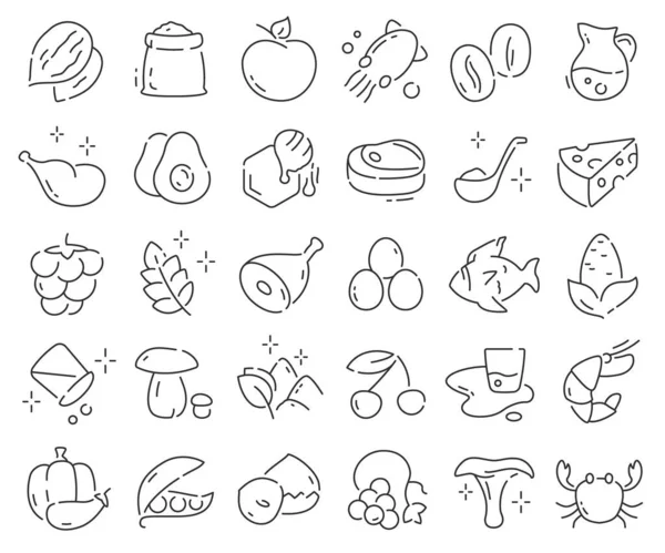 Колекція Іконок Харчових Продуктів Тонкі Контурні Піктограми Збираються Векторні Ілюстрації — стокове фото