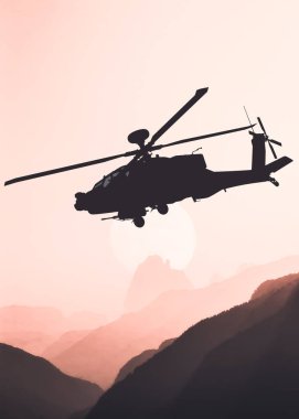 Amerikan saldırı helikopteri siyah siluet havada.