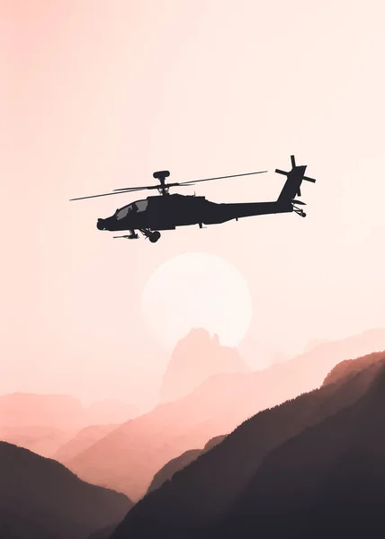 Helicóptero Ataque Americano Silhueta Preta Voo — Fotografia de Stock