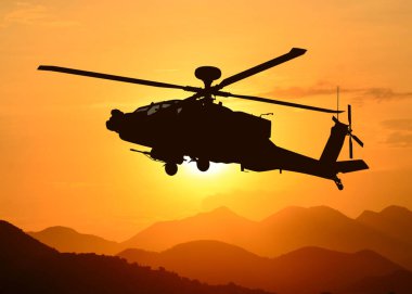 American attack helicopter in flight clipart