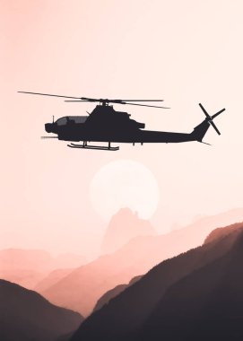 Uçuş sırasında Amerikan saldırı helikopteri silueti
