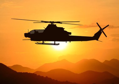 Uçuş sırasında Amerikan saldırı helikopteri silueti