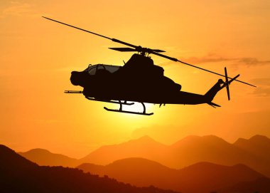 Uçuş sırasında Amerikan saldırı helikopteri silueti