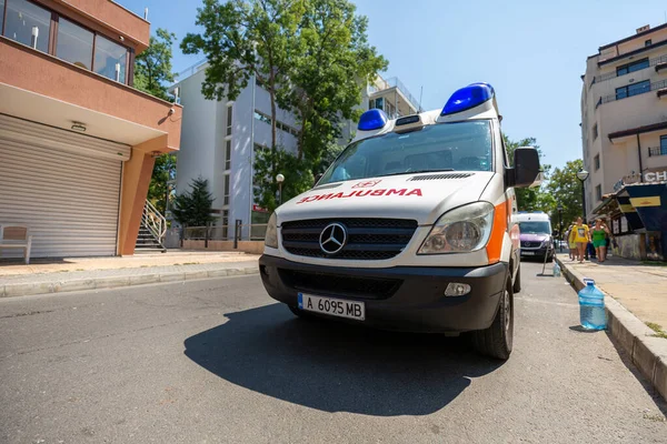 Burgas Bulgaria October 2021 Ambulance Vehicle Saint George Stands Front — Stock Photo, Image