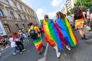 Berlin, Berlin / Almanya - 23.07.2022: Cristopher Street Day Parade. CSD, ayrımcılık ve dışlanmaya karşı düzenlenen yıllık Avrupa LGBTQ + kutlamaları ve gösterisidir..