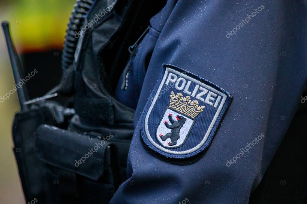 German Polizei Berlin patch on a jacket from a police officer.