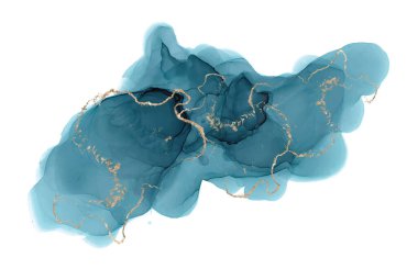 Alkol mürekkebi soyut şekil Altın ve mavi doku