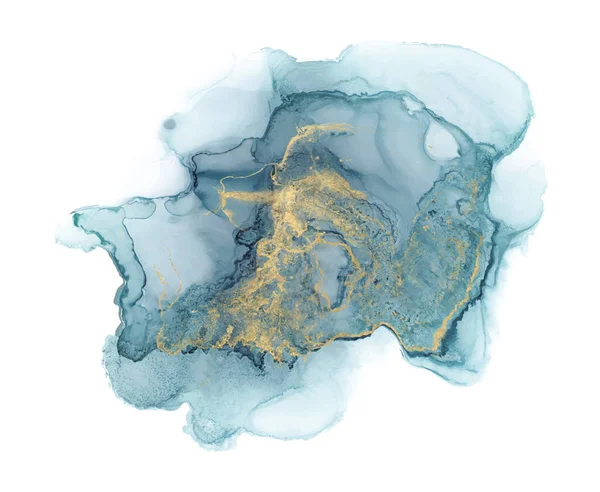 Alkol mürekkebi soyut şekil Altın ve mavi doku
