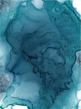 Alkol mürekkebi dokusu. Soyut el boyası mavi arkaplan.