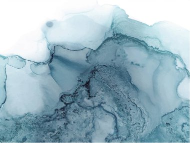 Alkol mürekkebi dokusu. Soyut el boyası mavi arkaplan.