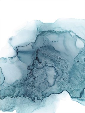 Alkol mürekkebi dokusu. Soyut el boyası mavi arkaplan.