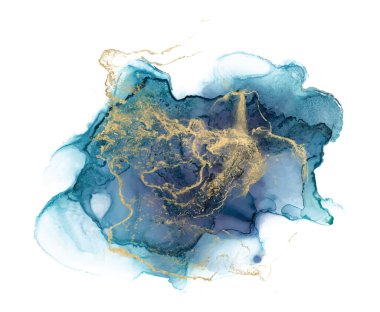 Alkol mürekkebi soyut şekil Altın ve mavi doku