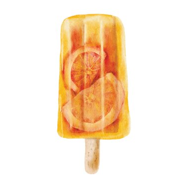 Suluboya portakallı dondurma elle çizilmiş