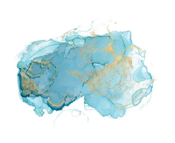 Alkoholbläck abstrakt form Guld och blå konsistens — Stock vektor