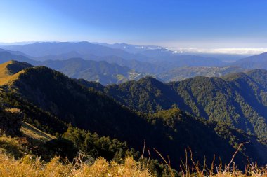 Nantou Tayvan 'daki Hehuanshan Ulusal Orman Dinlenme Bölgesi' nin güzel dağ manzarası,