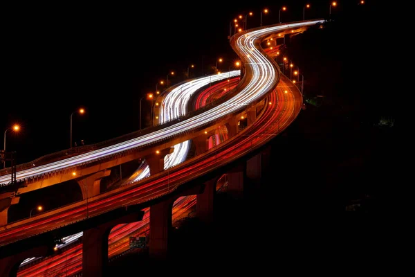 Вид Транспортные Сооружения Автомагистралями Развязками Ночное Время Угу Тайвань — стоковое фото