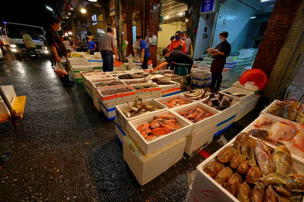 Mercado Pescado Kanzaiding Mercado Medianoche Keelung Taiwán —  Fotos de Stock