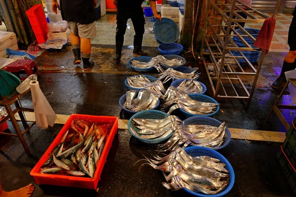 Mercado Pescado Kanzaiding Mercado Medianoche Keelung Taiwán —  Fotos de Stock