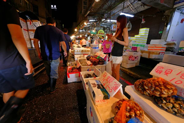 Mercado Pescado Kanzaiding Mercado Medianoche Keelung Taiwán —  Fotos de Stock