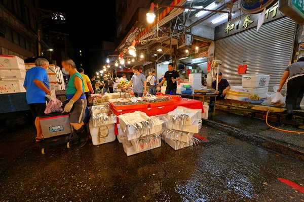 Kanzaiding Fish Market Keskiyön Markkinat Kohteessa Keelung Taiwan — kuvapankkivalokuva