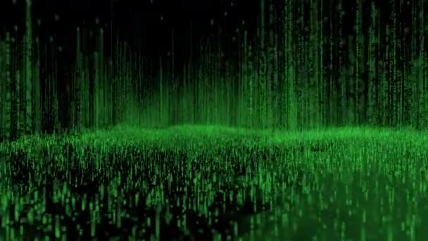 画面上で移動する黒と緑のマトリクスの背景、デジタル時代の概念。バイナリアルゴリズム、データコードインターフェイス、暗号化とコーディング、文字列行列の背景. — ストック動画