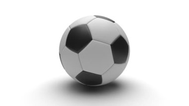 Futbol topu yavaşça dönüyor, beyaz arka plan ve yakın plan. Canlandırma 4k